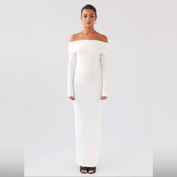 Peppermayo Off-Shoulder Long Sleeve White Dress - Picture 2 of 5